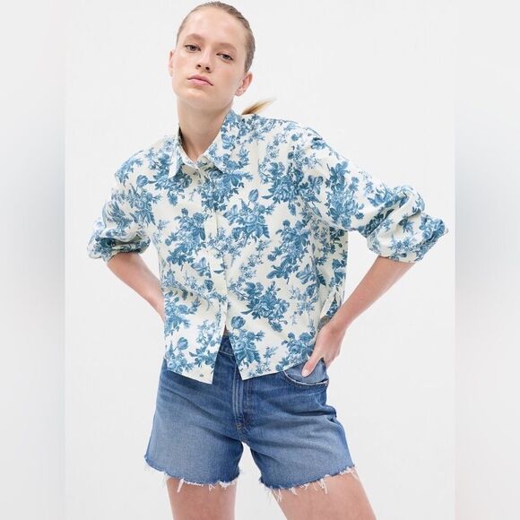 NWTGap × LoveShackFancy Organic Cotton Cropped Shirt - Picture 1 of 3